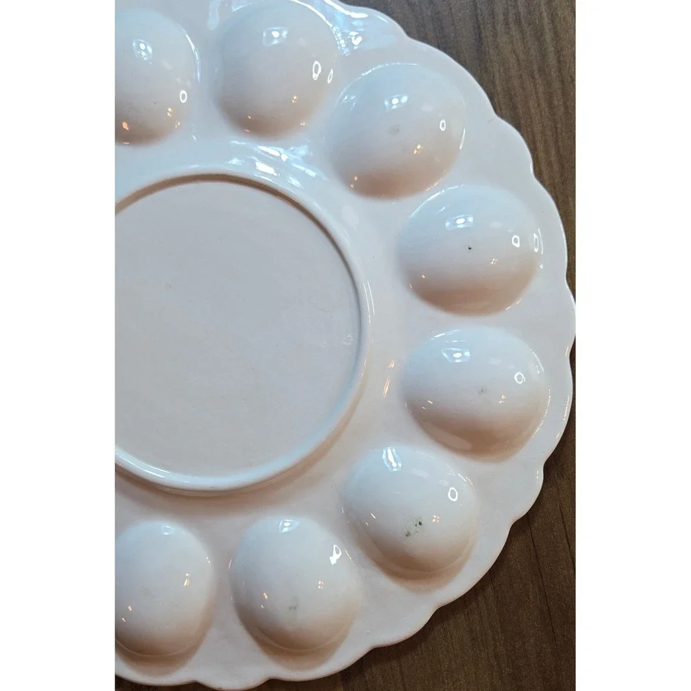 Vintage Style‎ Ceramic Rooster Deviled Egg Platter Scalloped Serving Tray 9.5